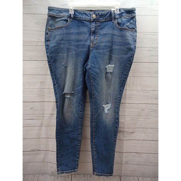 Maurices womens blue denim jeggings distressed mid rise 22W NWT - Picture 1 of 7